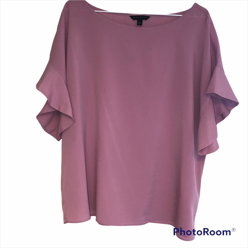 Banana Republic Mauve Ruffle Short Sleeve Blouse